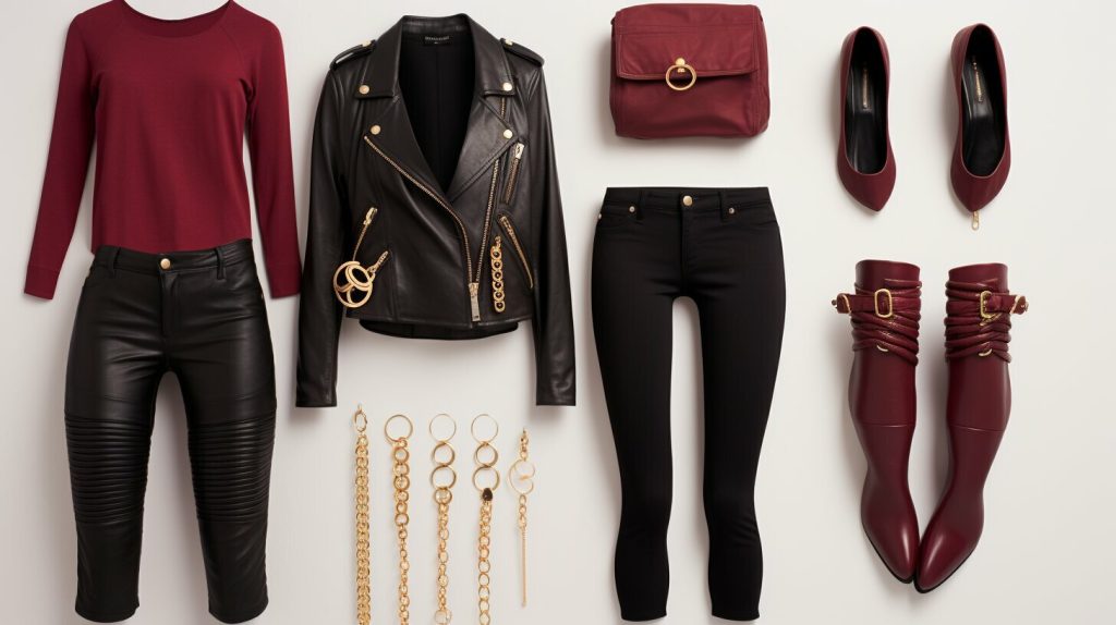 Accessories for burgundy leggings