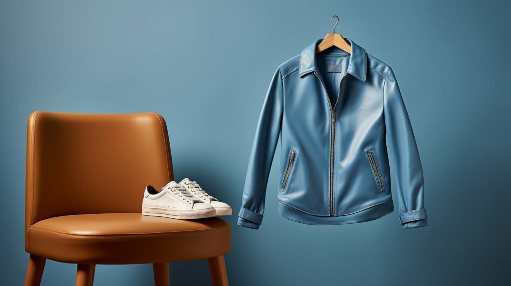 Light Blue Leather Jacket and Canvas Shoes