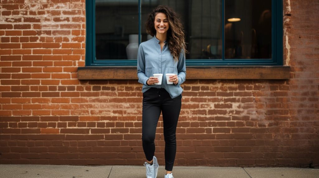 Pairing denim shirt with leggings