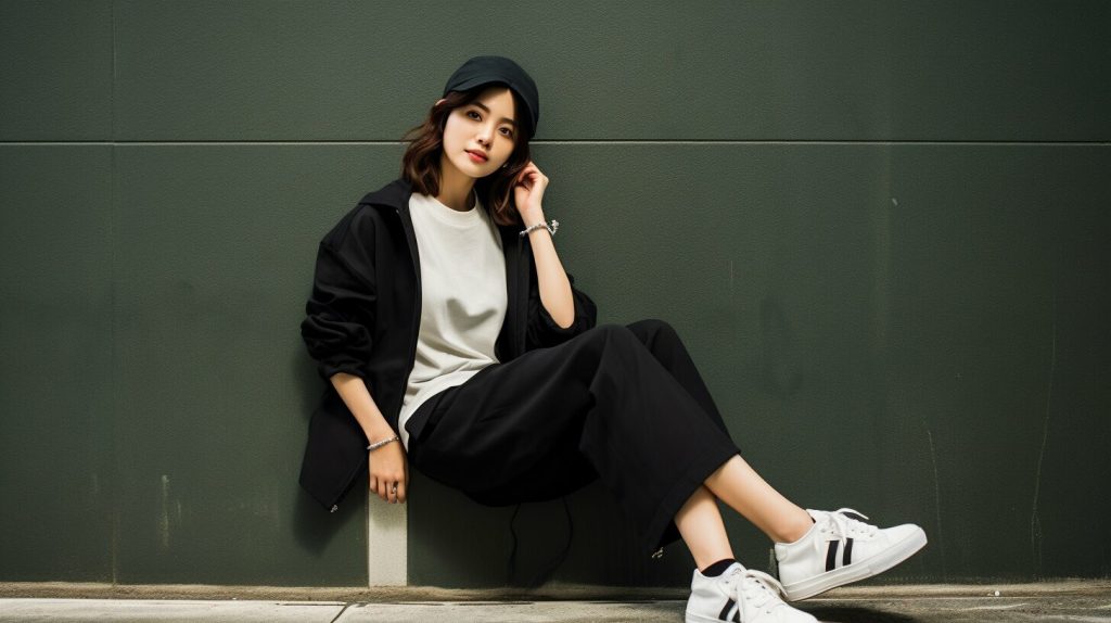 Spring/Summer Chic: Black Cropped T-Shirt and White Sneakers