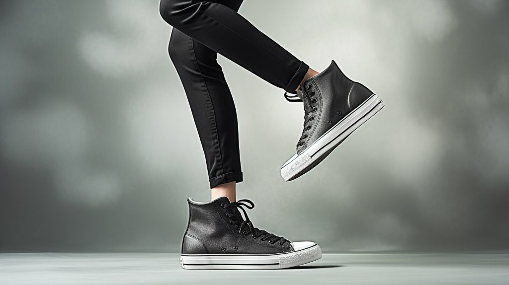 Stylish woman wearing high top Converse with leggings