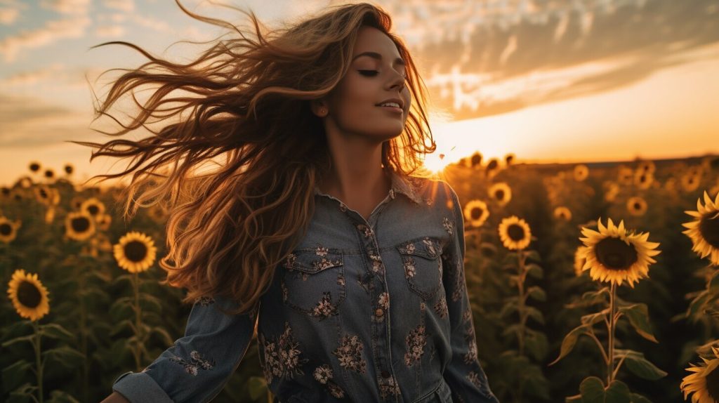 accessorizing denim shirt and leggings image