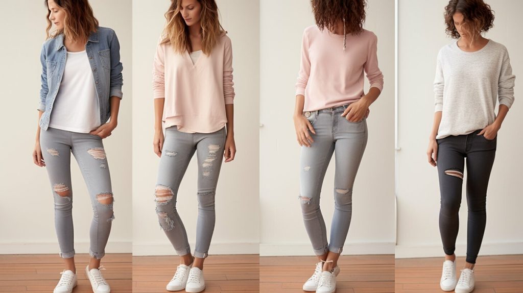 casual outfit ideas with denim shirt and leggings