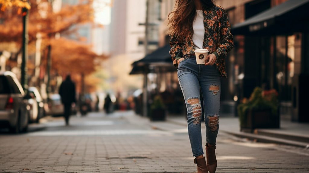 outfit with patterned brown leggings