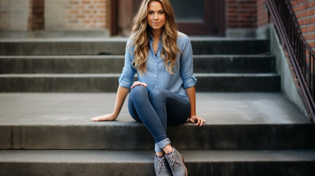 pairing denim shirt with leggings