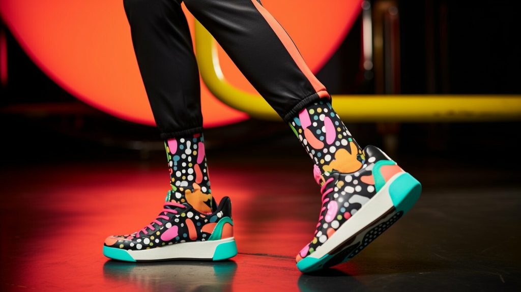 printed sneakers with flare leggings