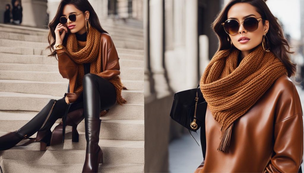 must-have accessories for brown leather leggings