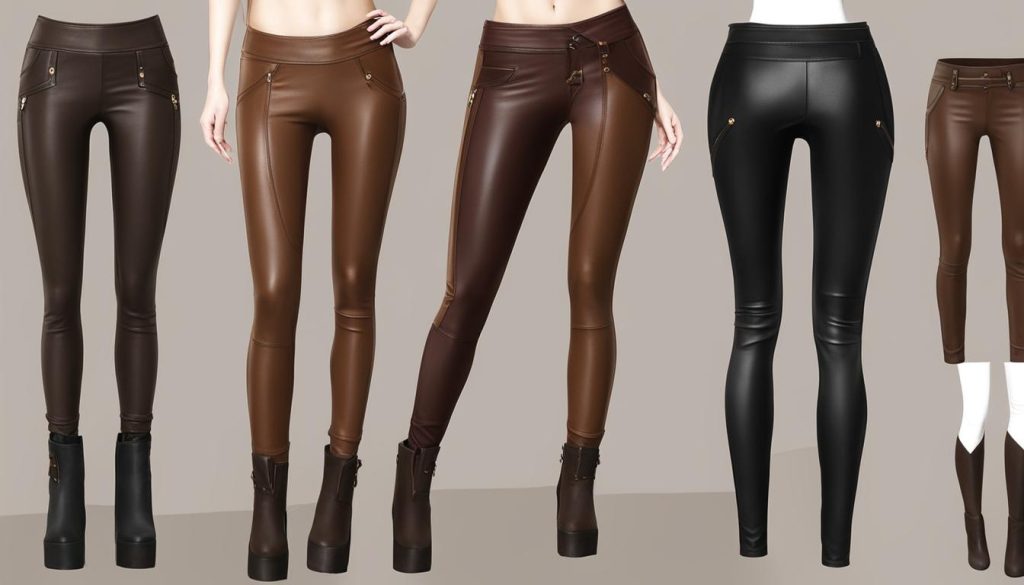 pairing brown leather leggings with different tops