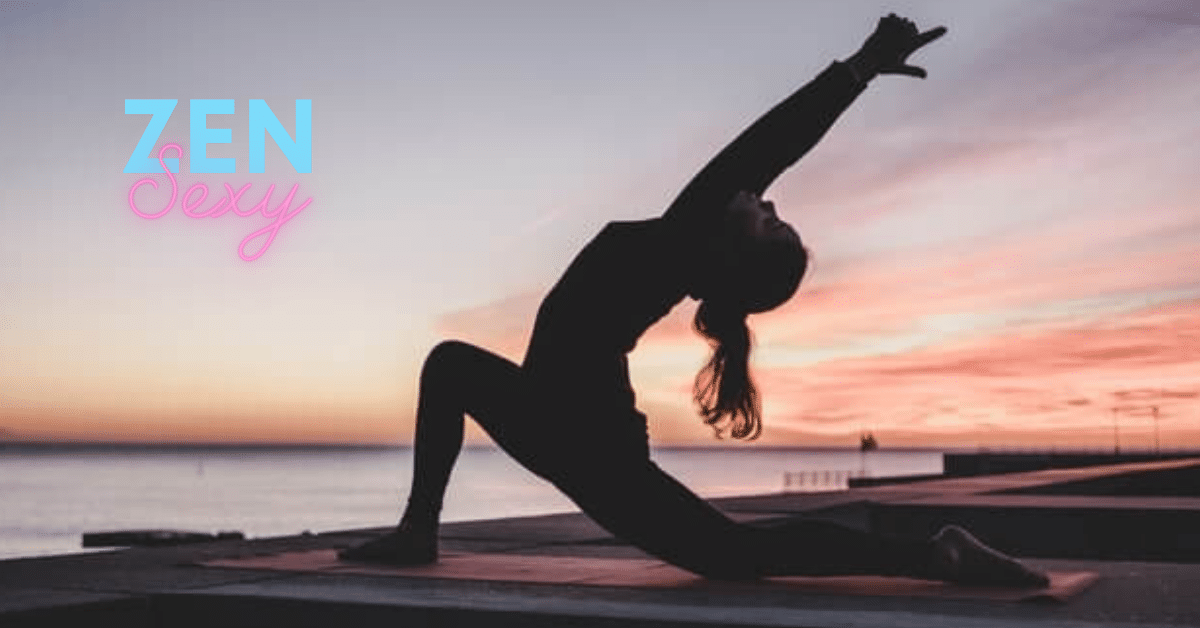 A woman practicing a sexual yoga routine at sunrise.