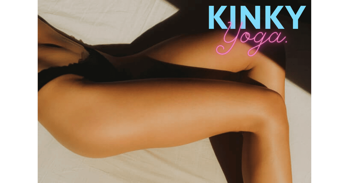 a woman wearing black panties on a bed, thinking of kinky yoga.